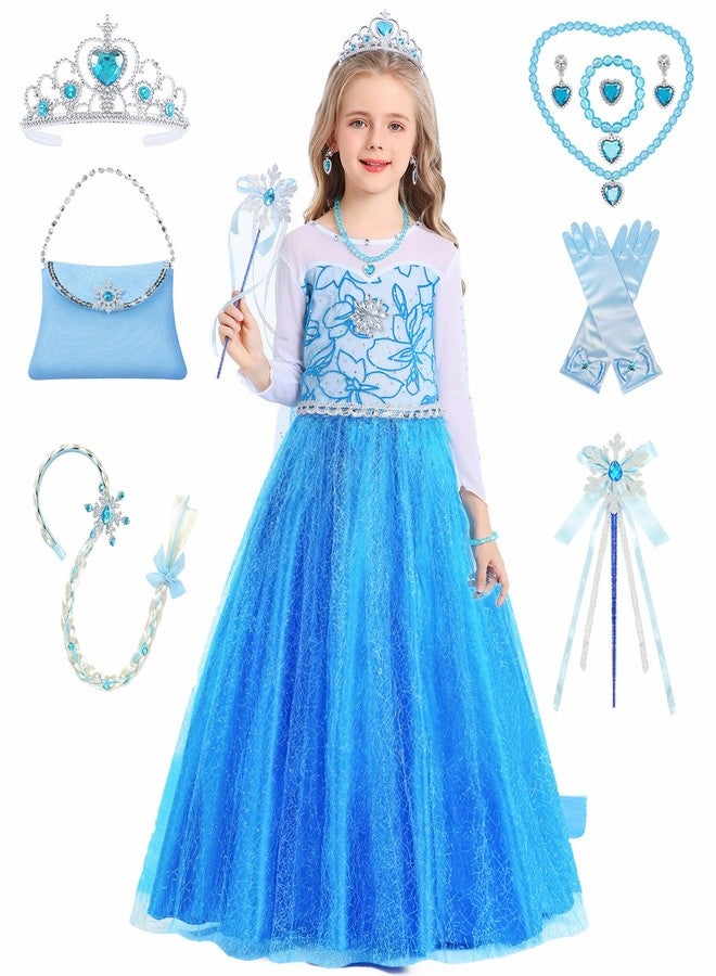 IBQ Girls Blue Dress Set for Kids Princess Costume Cosplay Cute Dress Up Birthday Outfits Gift Theme Party BQ055M - Image 1